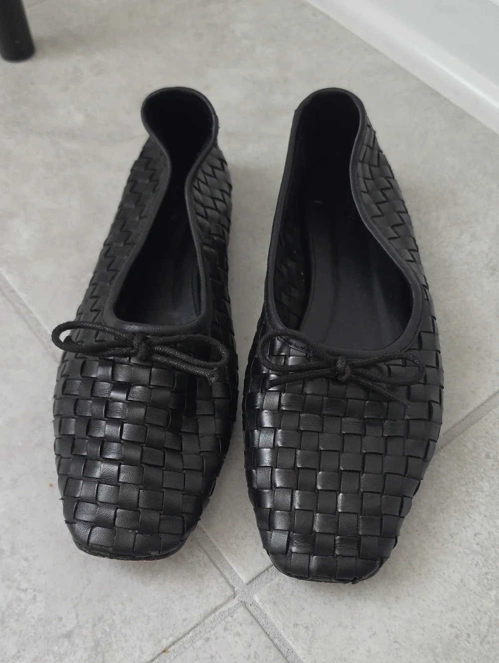 Quince Black Woven Ballet Flats with Bow Accent
